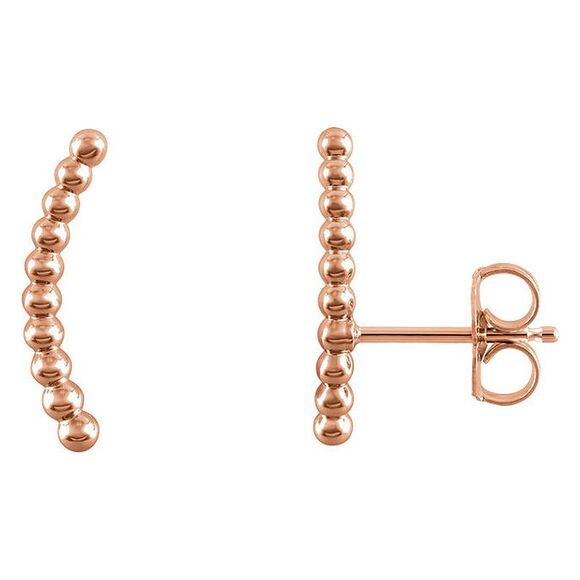 1.7 x 15mm (9/16 Inch) 14k Rose Gold Beaded Ear Climbers - Picture 1 of 2
